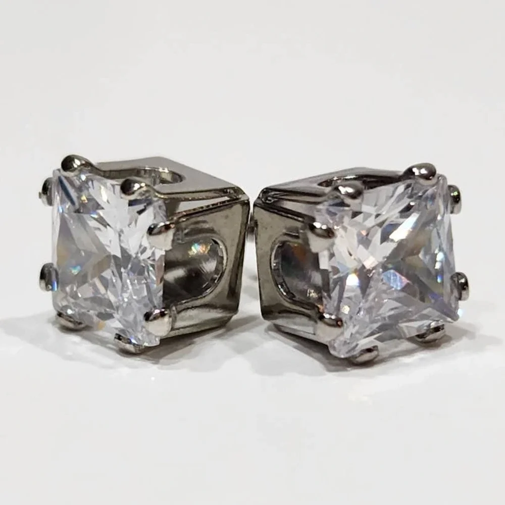 Silver Princess Cut‎ 2 CTW Stud Earrings
